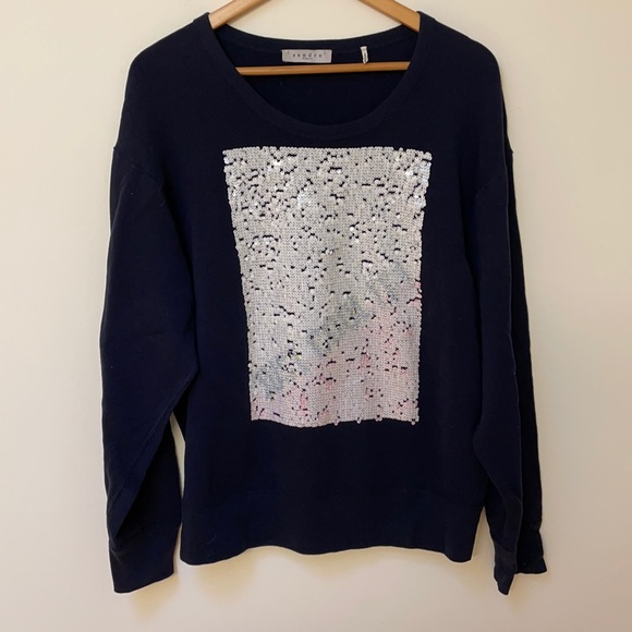 Sandro Paris Sweater Navy with Sequin Trim Size 1 - Picture 2 of 8